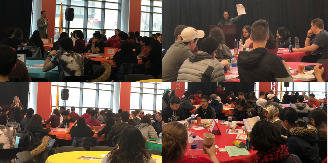 Freshman Meeting held on Friday, March 2, 2018 at the NJIT&#039;s Atrium. Speakers: Dean Louis Hamilton (top left image), Dawn Klimovich, PhD (bottom left image), Shivon Boodhoo, PhD (top right image), and Alicia Feghhi (bottom right image).